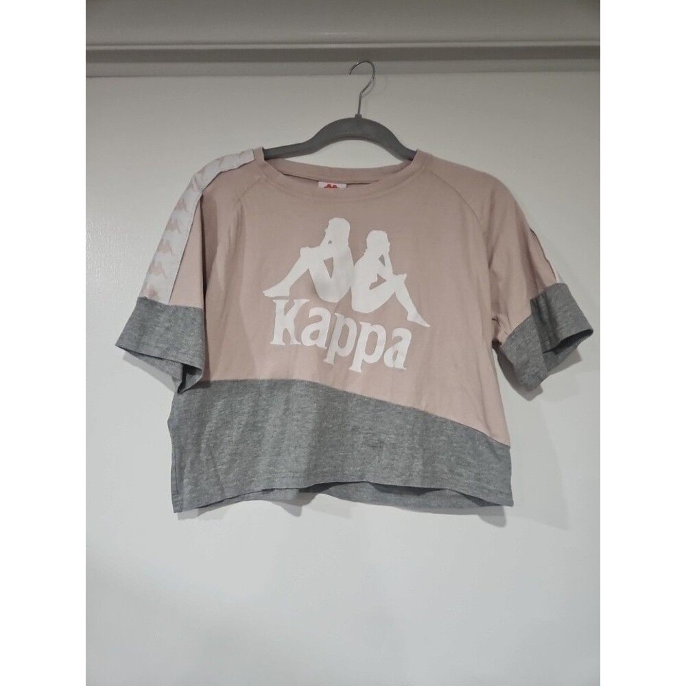 Kappa Shirt Womens Medium Pink White Crop Top Tee Short Sleeve Trendy Ladies